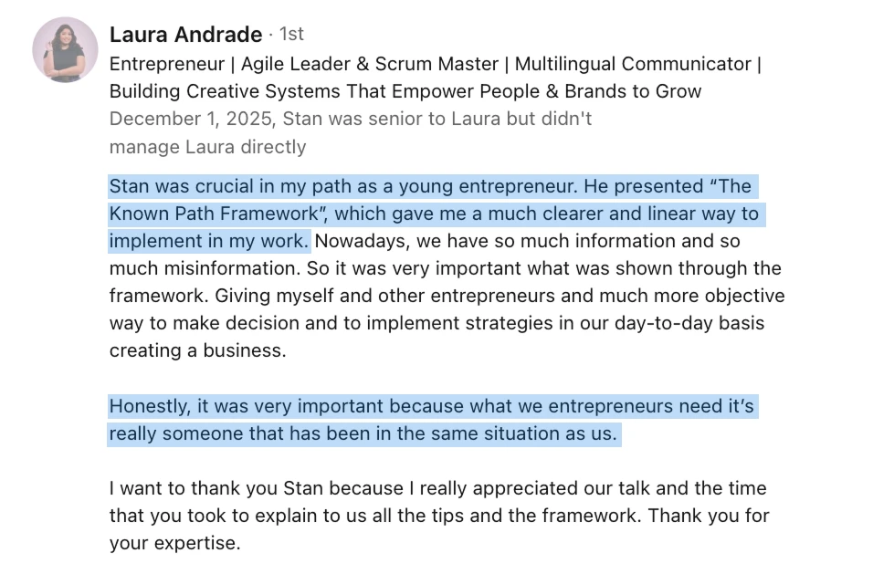 LinkedIn recommendation from Laura Andrade
